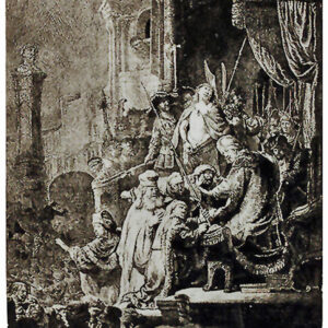 Christ Before Pilot by Amand-Durand is an engraving After Rembrandt. The Plate number B 77 in the book of Rembrandt's engravings. The image size is 21" X 17”.