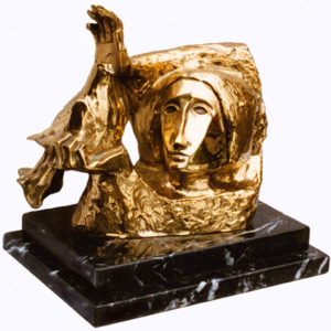 La Paloma sculpture by Alvar in polished bronze with a two tier base in natural marble (as shown in the picture) or polished black granite. The size including the base is 10" wide X 10" high X 7" deep. This beautiful sculpture is a signed and numbered limited edition.