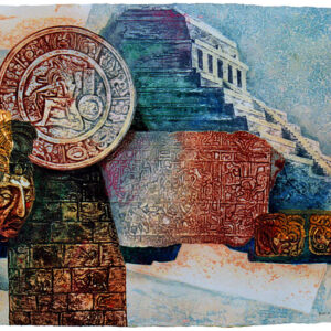 MAYAN MEMORIES by Mikulas Kravjansky is an intaglio etching on hand made paper in an edition of only 50. The size of the image and sheet is 30” X 40".