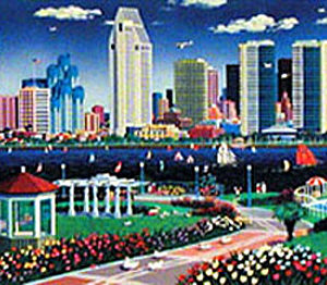 SAN DIEGO PANORAMA by Alexander Chen is a serigraph with an image size of 11″ X 36″ plus margins in an edition of 695. Pencil signed and numbered.