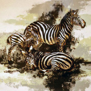 ZEBRA FAMILY by Mark King is a serigraph with an image size of 24″ X 34″ plus full margins. The edition is size is CL (150) and the year of publication was 1976.