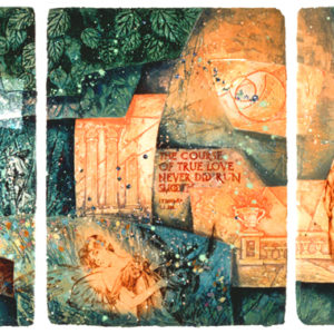 A MIDSUMMER'S NIGHT'S DREAM by Mikulas Kravjansky is an intaglio triptych published in an edition of only 50.  The size of each panel is 30" X 22".
