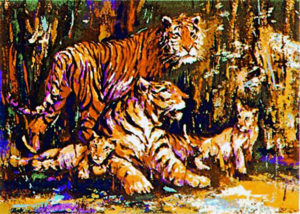 BENGAL FAMILY by Mark King is a serigraph with an image size of 24″ X 34″ plus full margins. The edition size is 325 and the year of publication was 1976.