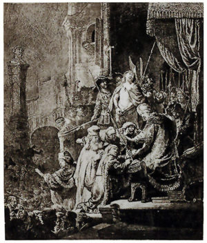 Christ Before Pilot engraving by Amand-Durand. After Rembrandt plate number B 77 in the book of Rembrandt's engravings. The image size is 21" X 17”.