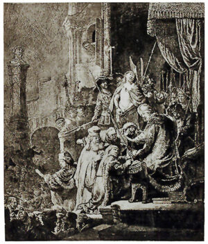 Christ Before Pilot by Amand-Durand is an engraving After Rembrandt. The Plate number B 77 in the book of Rembrandt's engravings. The image size is 21" X 17”.