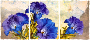 GENTIAN ROYAL by Mikulas Kravjansky was published in 1990 in an edition of only 100.  The size of each panel is 30" X 22".