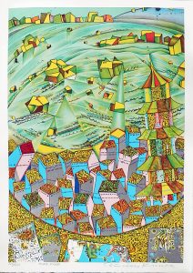 HONG KONG by Risaburo Kimura is a mixed media print with an image size of 28″ X 20″ plus margins. The edition is 250 numbered plus 20 Artist’s Proofs.