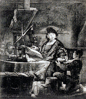 JAN UTENBOGAERT, THE GOLD WEIGHER - Engraving BY AMAND-DURAND (after Rembrandt). The approximate image size is 10" X 8" (25 cm X 20 cm).