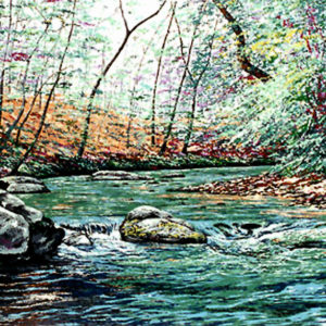 NICKAJACK CREEK by Ray Byram is a color serigraph. The image size is 24" X 36" plus full margins. The edition size is 275 plus Artist's Proofs.