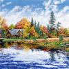 OCTOBER RETREAT by Ray Byram is a  21 color serigraph. The image size is 18" X 28" plus full margins. The edition size is 275 plus 25 serigraphs on canvas.