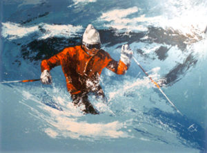 POWDER SKIER by Mark King is a serigraph with an image size of 30" X 40" plus full margins. The edition size is 325