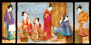 SCHOOL OF IKEBANA by Mikulas Kravjansky is an intaglio triptych published in an edition sizes of 150. The combined size of the images is 30" X 66".