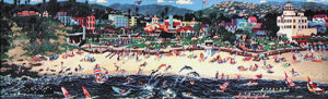 WEEKEND IN LAGUNA is a serigraph by Alexander Chen. The image size is 11” X 36″ plus margins. The edition size is 695.