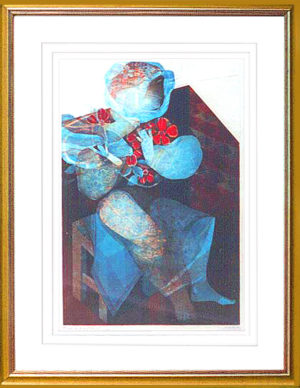 Personnage Assis - Framed Lithograph by Alvar