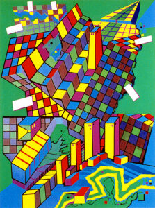 CITY 372 by Risaburo Kimura is a serigraph with an image size of 25” X 19” plus full margins. The size of the  edition is 300.