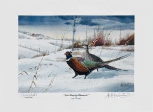 CROSS COUNTRY PHEASANTS by Les Kouba was published in an edition of only 500. The image size is 8″ X 12″ plus full margins. Pencil signed and numbered.