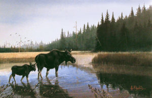 LITTLE MOOSE CREEK by Les Kouba was published in 1987 in an edition of 2500. The image size is 12 1/2" X 19 1/4” plus full margins. It is pencil signed and numbered by the artist.