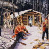 NEW PLUMBING AT THE DEER CAMP by Les Kouba is a print published in 1988 in an edition of 2000. The image size is 12 1/2" X 15 1/4" plus full margins.