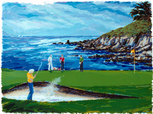 18th AT PEBBLE BEACH by Steve Bloom is a serigraph with an image size of 26″ X 35″, plus full margins, in an edition of 325. Pencil signed and numbered.