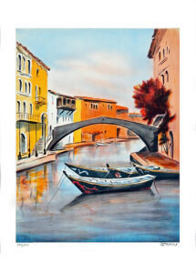 GONDOLAS by Victor Zarou is a lithograph with an image size of 24"X 18" plus margins. The size of the ediyion is 300. The print is pencil signed and numbered by the artist.