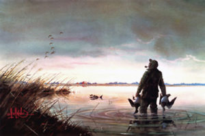 THREE DOWN by Les Kouba is a is a Duck Hunting print published in an edition of 2500. The image size is 8" X 12" plus full margins.