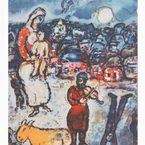 IDDLER ON THE ROOF by Marc Chagall is a lithograph with an image size of 27″ X 22″. This print has a printed facsimile signature in an edition of CCC.