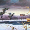 LATE MALLARDS by Les Kouba is a print published in 1980 in an edition of 1000. The image size is 8″ X 12″ plus full margins.