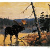 MOOSE FAMILY UP NORTH by Les Kouba is a print published in an edition of 1300. The image size is 13 1/2 X 18" plus full margins. This print was published in 2002, post-humously, and has the printed  signature of Les Kouba in gold.