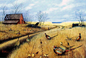 PHEASANT HANGOUT by Les Kouba is a rare print. It was Pheasants Forever 'Print of the Year' 1993 - 94 in an edition of 2000. The image size is 8" X 12”.