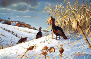 WILD TURKEY FEEDIN' by Les Kouba is a print published in an edition of 5000 with an image size of 7 7/8 X 11 3/4″ plus full margins.
