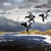 BILLS PAST DUE by Les Kouba was published in 1989 in an edition of 5600 The image size is 16″ X 24″ plus full margins. This print was the Ducks Unlimited 1989 Flyway Collection, Atlantic Flyway.
