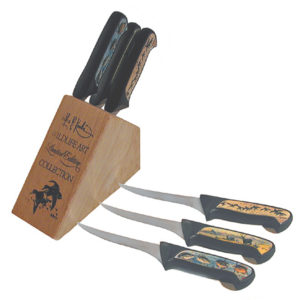 "STEAK KNIVES" Set of six (6) in a wood block by the grandfather of modern day wildlife art.