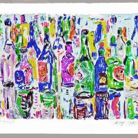 BOTTLES by Amos Yaskil is a pencil signed and numbered lithograph . The edition size is CCXXV (325). The image size is 18” X 25” plus margins.