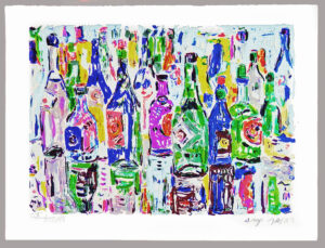 BOTTLES by Amos Yaskil is a pencil signed and numbered lithograph . The edition size is CCXXV (325). The image size is 18” X 25” plus margins.