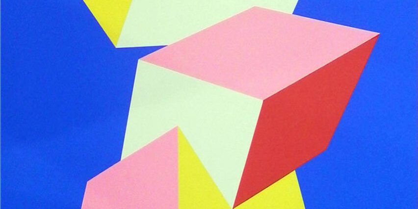 BLUE, ORANGE, PINK & YELLOW by Charles Hinman is a serigraph with embossing. The image and sheet size is 25 5/8“ X 34 1/4″ and the edition size is 200. It was published in 1974.